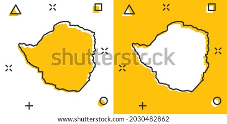 Vector cartoon Zimbabwe map icon in comic style. Zimbabwe sign illustration pictogram. Cartography map business splash effect concept.