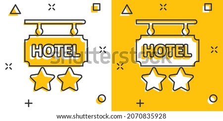 Hotel 2 stars sign icon in comic style. Inn cartoon vector illustration on white isolated background. Hostel room information splash effect business concept.
