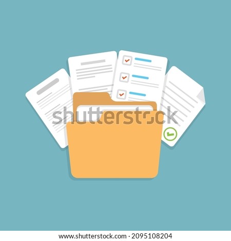 Contract document icon in flat style. Report with folder vector illustration on isolated background. Paper sheet sign business concept.