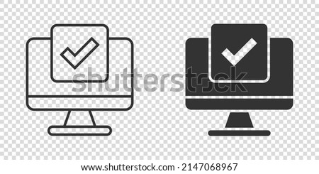 Computer check mark icon in flat style. Survey approval vector illustration on white isolated background. Confirm business concept.