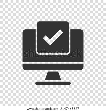 Computer check mark icon in flat style. Survey approval vector illustration on white isolated background. Confirm business concept.