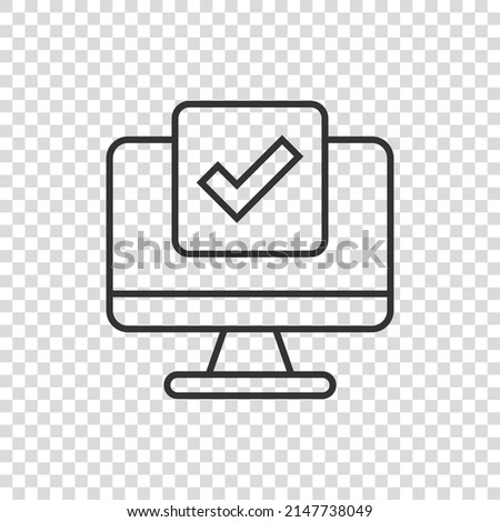 Computer check mark icon in flat style. Survey approval vector illustration on white isolated background. Confirm business concept.