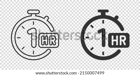 1 hour clock icon in flat style. Timer countdown vector illustration on isolated background. Time measure sign business concept.