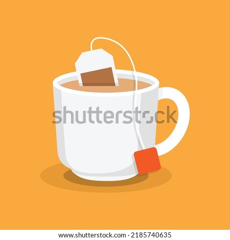 Tea bag in white cup icon illustration in flat style. Drink vector illustration on isolated background. Fresh beverage sign business concept.
