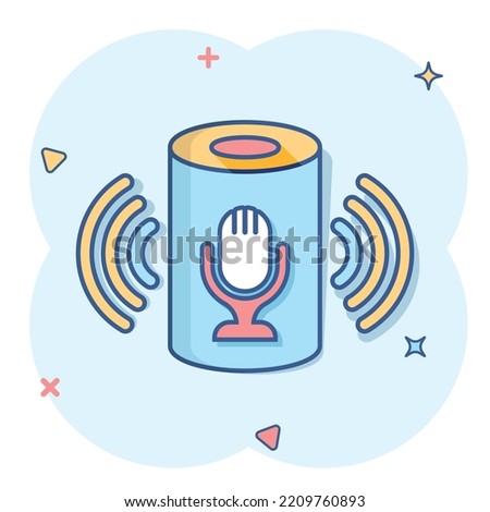 Voice assistant icon in comic style. Smart home assist vector cartoon illustration on white isolated background. Command center business concept splash effect.