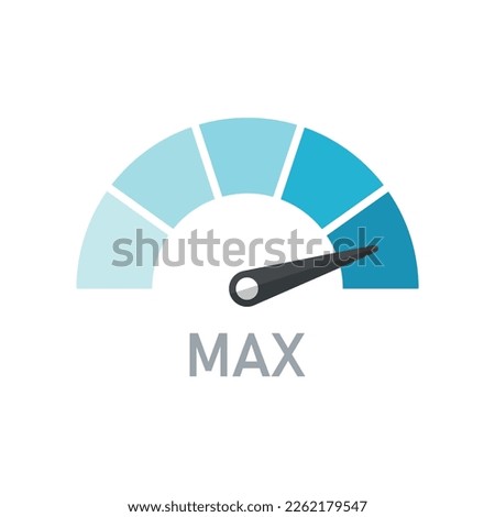 Customer satisfaction max meter icon in flat style. Gauge level vector illustration on isolated background. Speedometer sign business concept.