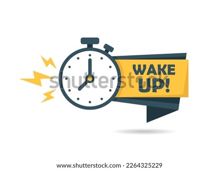 Wake up icon in flat style. Good morning vector illustration on isolated background. Alarm clock ringing and mornings wakes sign business concept.