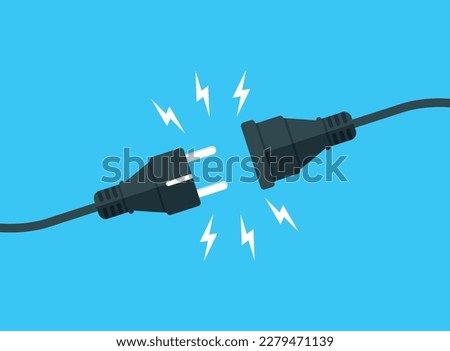 Electric socket with a plug icon in flat style. Connection symbol vector illustration on isolated background. 404 error sign business concept.