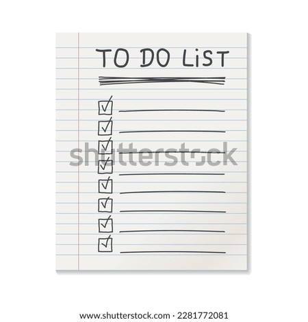 Realistic line paper note icon in flat style. To do list icon with hand drawn text vector illustration on isolated background.  Office stationery notebook sign business concept.
