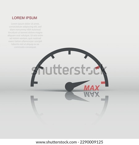 Max speed icon in comic style. Speedometer sign illustration pictogram. Tachometer business concept.