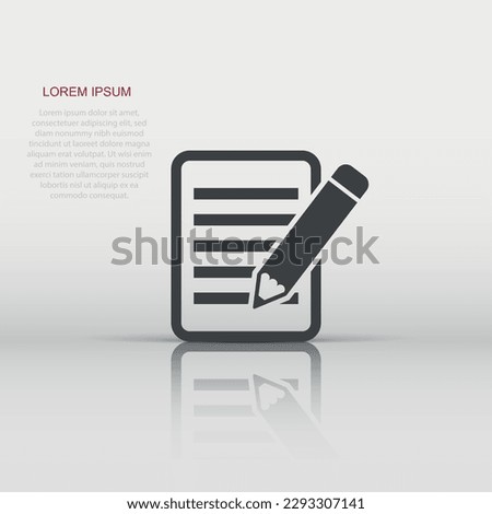 Vector document with pencil icon in flat style. Note with pen sign illustration pictogram. Notebook business concept.