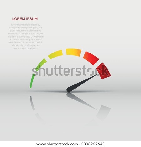 Meter dashboard icon in flat style. Credit score indicator level vector illustration on white isolated background. Gauges with measure scale business concept.