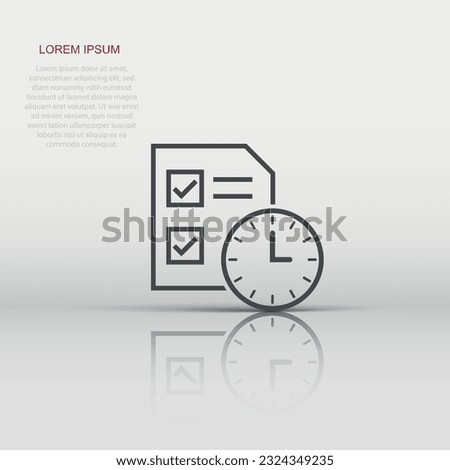 Contract time icon in flat style. Document with clock vector illustration on white isolated background. Deadline business concept.