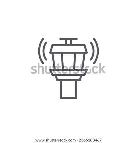 Flight control tower icon in flat style. Navigation monitor vector illustration on isolated background. Airport building sign business concept.