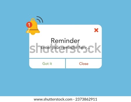 Reminder notifications page with alert bell icon in flat style. Event notice message vector illustration on isolated background. Announcement notice sign business concept.