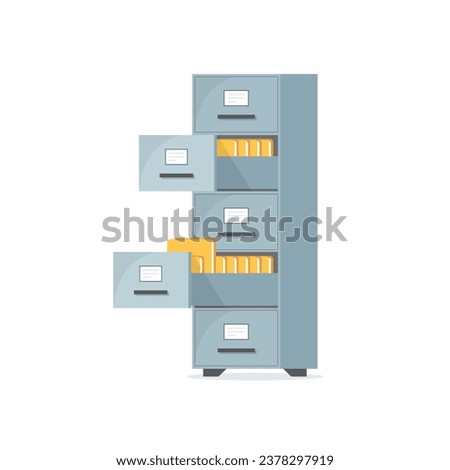 Office cabinet icon in flat style. Furniture storage vector illustration on isolated background. Drawer sign business concept.