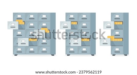 Office cabinet icon in flat style. Furniture storage vector illustration on isolated background. Drawer sign business concept.