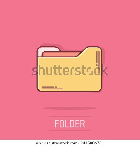 File folder icon in comic style. Documents archive vector cartoon illustration on isolated background. Storage splash effect business concept.