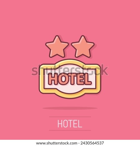 Hotel 2 stars sign icon in comic style. Inn cartoon vector illustration on isolated background. Hostel room information splash effect business concept.