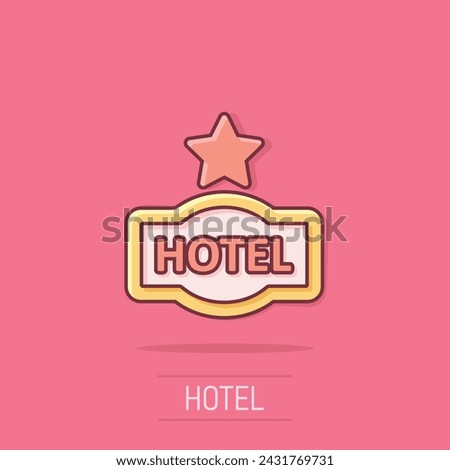 Hotel 1 star sign icon in comic style. Inn cartoon vector illustration on isolated background. Hostel room information splash effect business concept.