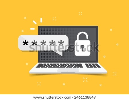 Laptop with account login icon in flat style. Password form page vector illustration on isolated background. User authorization sign business concept.