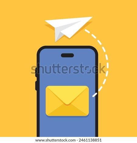 Send email from smartphone icon in flat style. Paper plane vector illustration on isolated background. Message transfer sign business concept.