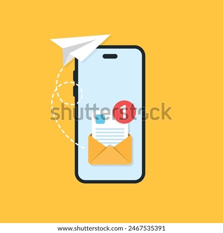 Send email from smartphone icon in flat style. Paper plane vector illustration on isolated background. Message transfer sign business concept.