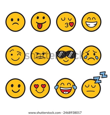 Emojis faces icon in hand drawn style. Doddle emoticons vector illustration on isolated background. Happy and sad face sign business concept.