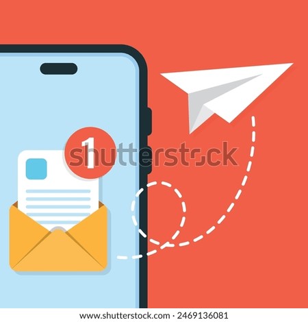 Send email from smartphone icon in flat style. Paper plane vector illustration on isolated background. Message transfer sign business concept.