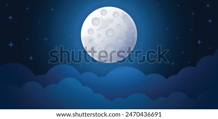 Full moon night icon in flat style. Lunar landscape vector illustration on isolated background. Astrology sign business concept.