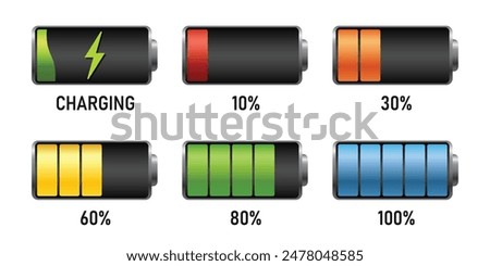 Realistic alkaline battery set icon in flat style. Different size accumulator vector illustration on isolated background. Accumulator recharge sign business concept.