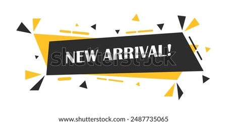 New arrival banner icon in flat style. Arrivals shop vector illustration on isolated background. Fresh product sign business concept.