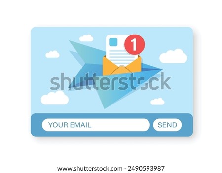 Banner of email marketing icon in flat style. Subscription to newsletter vector illustration on isolated background. Subscribe, submit sign business concept.