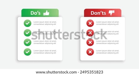 Do and dont icon in flat style. Dos and Don'ts vector illustration on isolated background. Pros and Cons sign business concept.