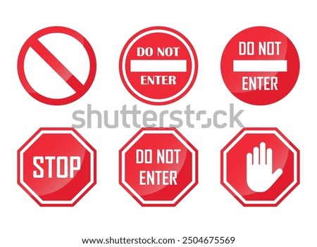 Stop icons set in flat style. Warning symbol vector illustration on isolated background. Do not enter sign business concept.