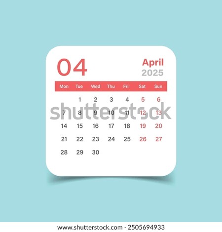 Calendar april 2025 icon in flat style. Planner vector illustration on isolated background. Calender sign business concept.