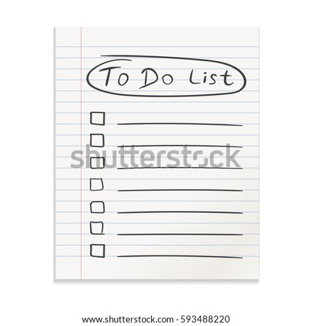 Realistic line paper note. To do list icon with hand drawn text. School business diary. Office stationery notebook on isolated background Foto d'archivio © 