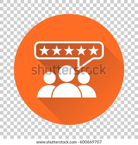 Customer reviews, rating, user feedback concept vector icon. Flat illustration on orange background with long shadow.