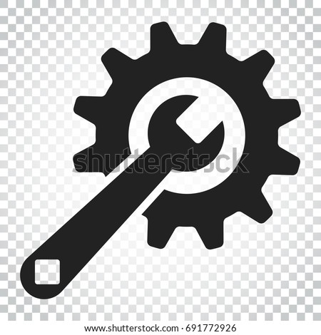 Service tools flat vector icon. Cogwheel with wrench symbol logo illustration. Business concept simple flat pictogram on isolated background.