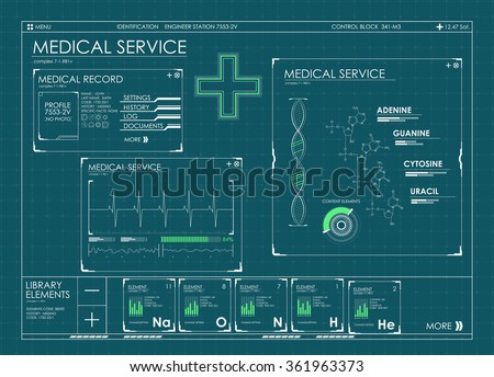 HUD UI for medical app. Futuristic user interface HUD and Infographic elements. Abstract virtual graphic touch user interface. UI hud infographic interface screen monitor radar set web elements