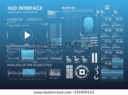 HUD portable virtual reality glasses. Futuristic user interface. Abstract virtual graphic touch user interface for VR. UI hud infographic interface screen monitor set elements for motion design