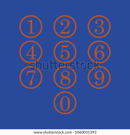 buttons numbered from 0 to 9 editable vector, orange on red background