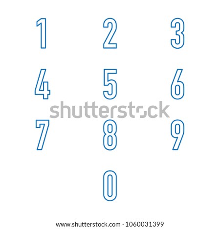 digits 0 to 9 editable, delineated in blue vector