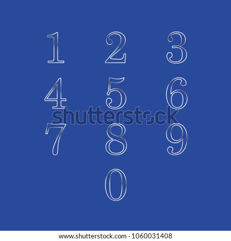 numbering with effect in metal and lines delayed on blue background from 0 to 9 editable vector, polished metal style