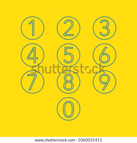 buttons numbered from 0 to 9 editable vector, blue color on yellow background
