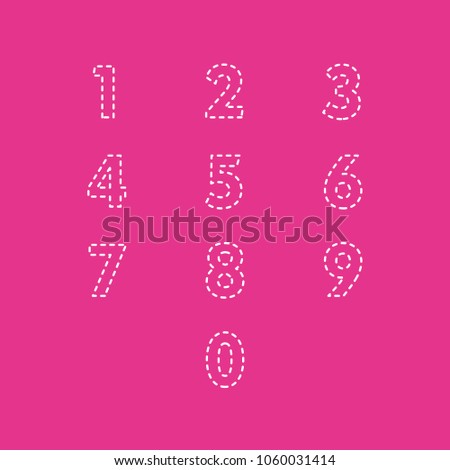 digits with lines embroidered from 0 to 9 editable, children's style on color