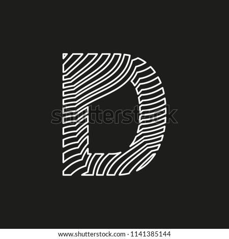 letter D in texture with white lines movement effect on editable black background vector