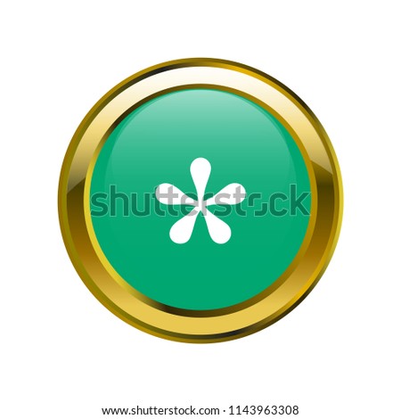 asterisk symbol classic in golden brooch with emerald blue color, editable vector