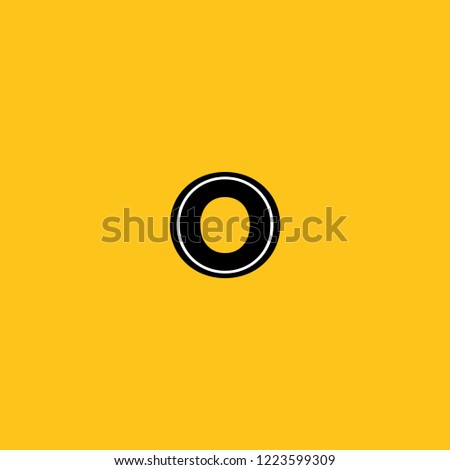 lower case letter o icon with skeleton structure construction simplified yellow background