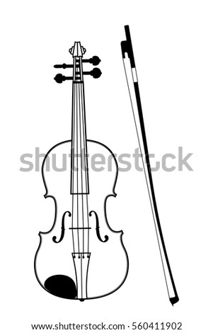 Image of violin and bow in editable vector